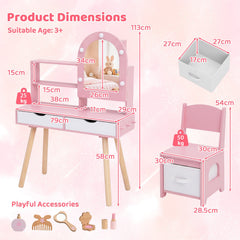 Kids Vanity Pretend Makeup Dressing Desk with Drawers-Pink