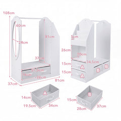 Kids Wardrobe with Full-Length Mirror Dress Up Storage Cabinet with Hanging Rack Bookshelf-White