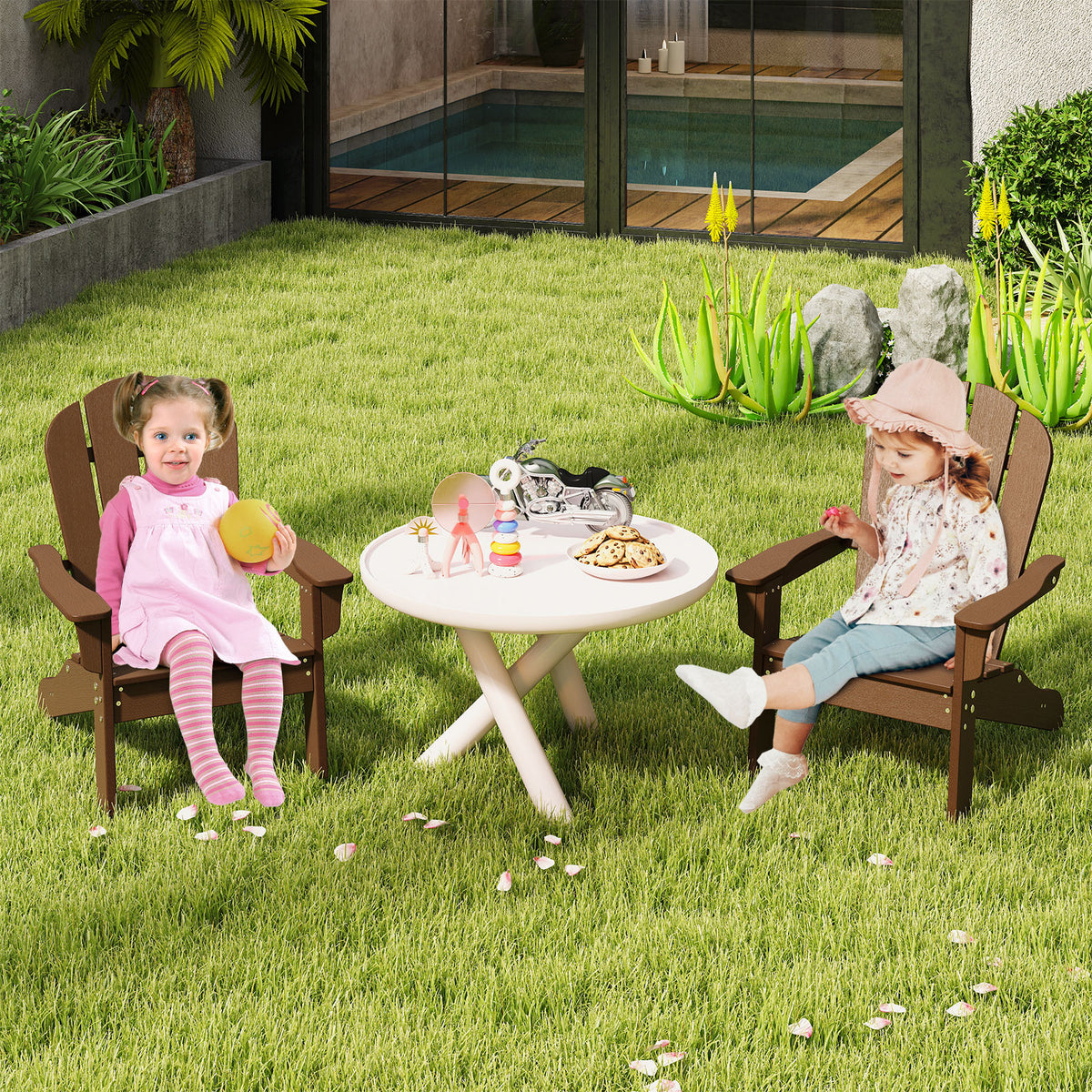 Kids Adirondack Chair All-Weather HDPE Toddler Lawn Chair-Brown