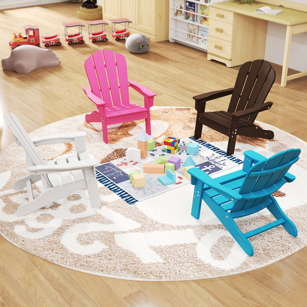 Kids Adirondack Chair All-Weather HDPE Toddler Lawn Chair-Brown