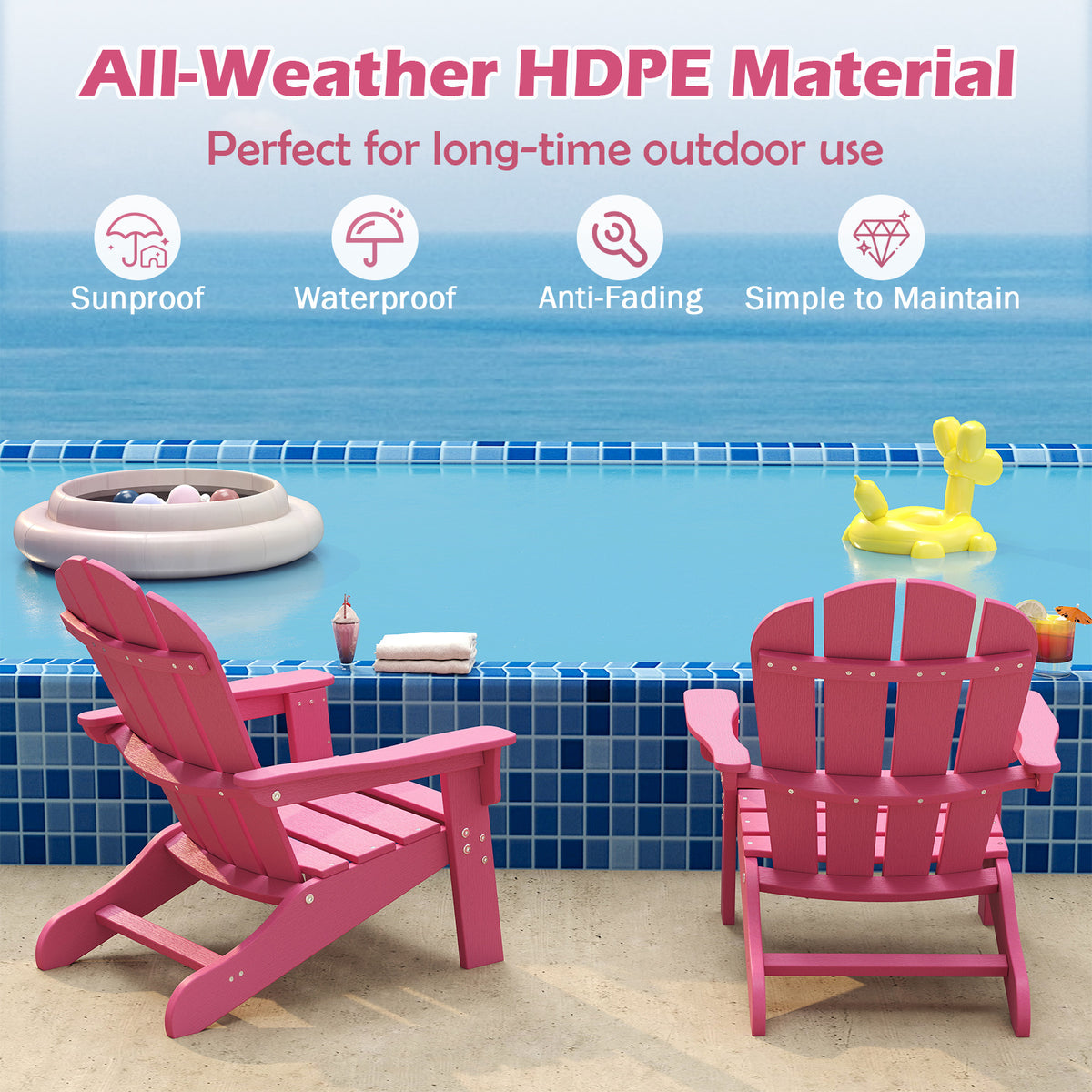 Kids Adirondack Chair All-Weather HDPE Toddler Lawn Chair-Pink