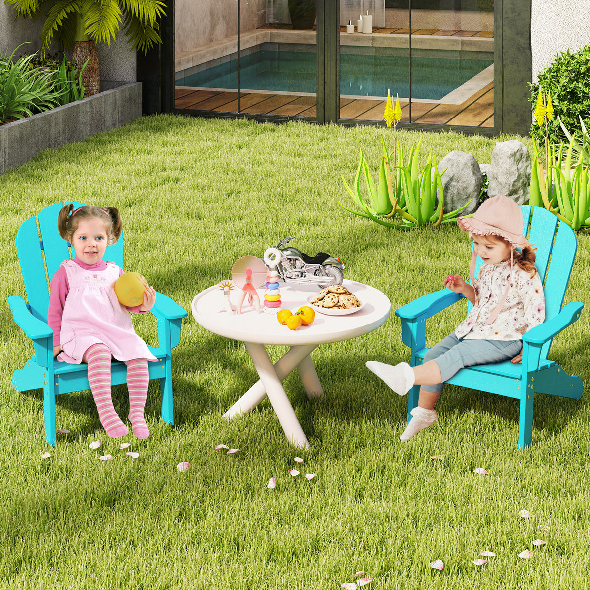 Kids Adirondack Chair All-Weather HDPE Toddler Lawn Chair-Turquoise