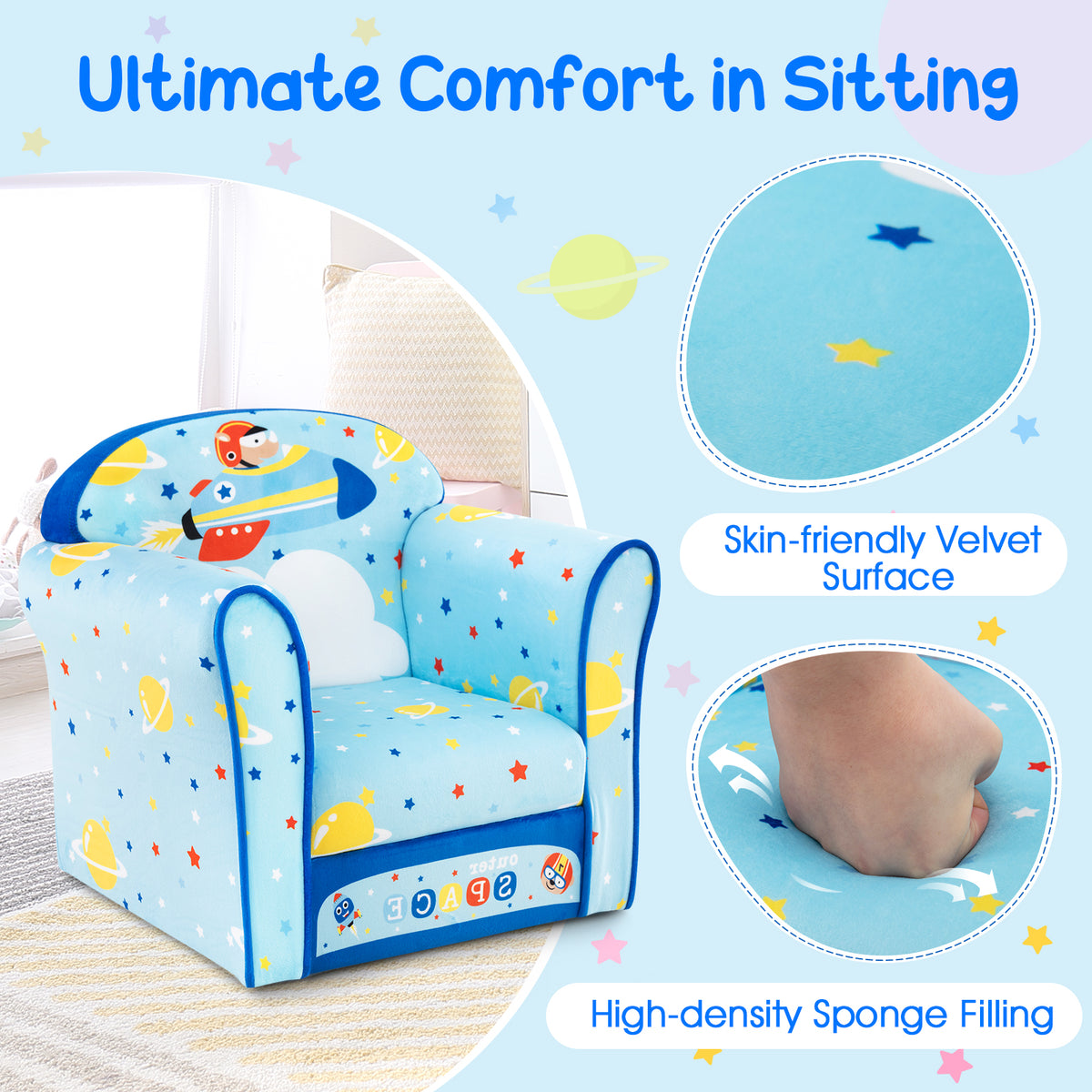 Kids Armchair with Soft Cushion and Cute Pattern-Navy