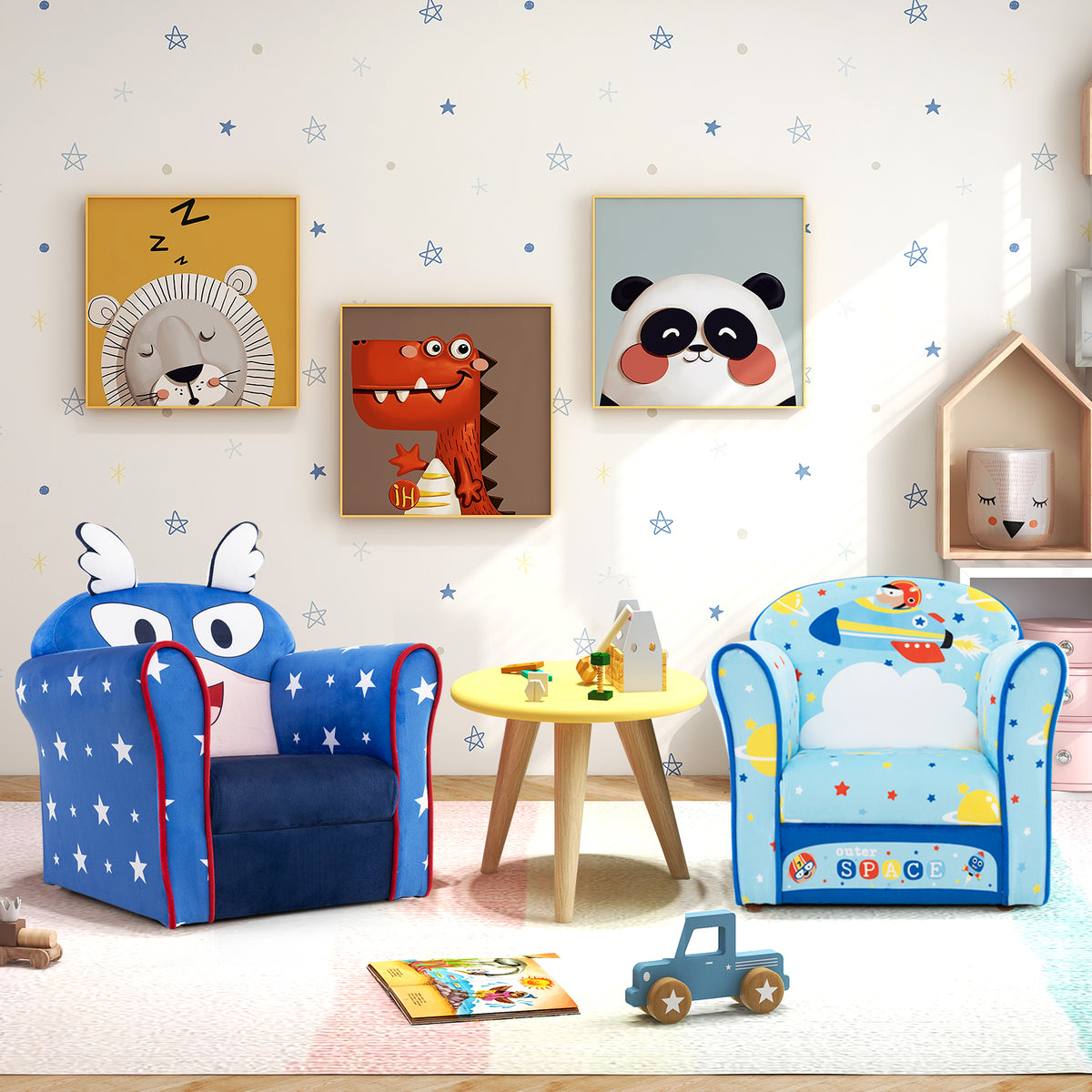 Kids Armchair with Soft Cushion and Cute Pattern-Navy