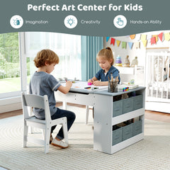 2-in-1 Kids Art Table Set with Chairs-Grey