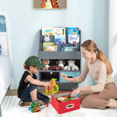 Kids Bookshelf Wooden Book Display Rack with 3-Tier Bookshelves-Grey