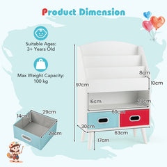 Kids Bookshelf Wooden Book Display Rack with 3-Tier Bookshelves-White