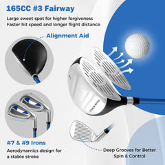Kids Complete Golf Clubs Set for Boys and Girls Aged 8-10/11-13 Years-Blue