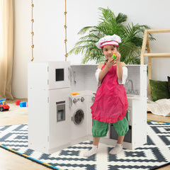 Kids Corner Play Kitchen with Apron and Chef Hat-White