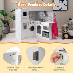 Kids Corner Play Kitchen with Apron and Chef Hat-White