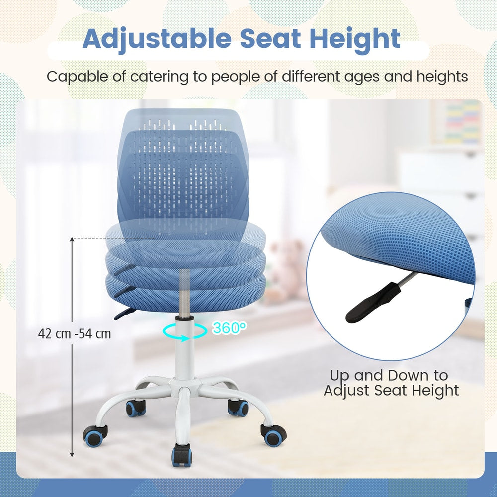 The kids chair showing the adjustable seat height mechanism with a close up of the control lever
