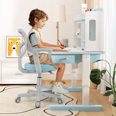 Kids Desk Chair Children Study Chair with Adjustable Height Armrest and Footrest-Blue