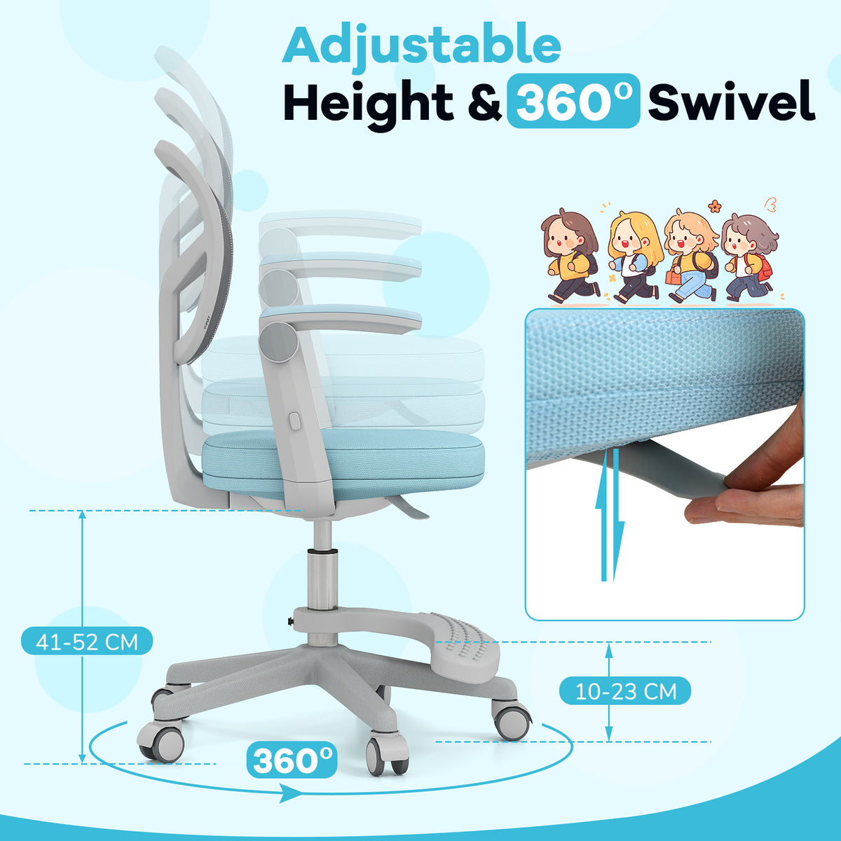 Kids Desk Chair Children Study Chair with Adjustable Height Armrest and Footrest-Blue