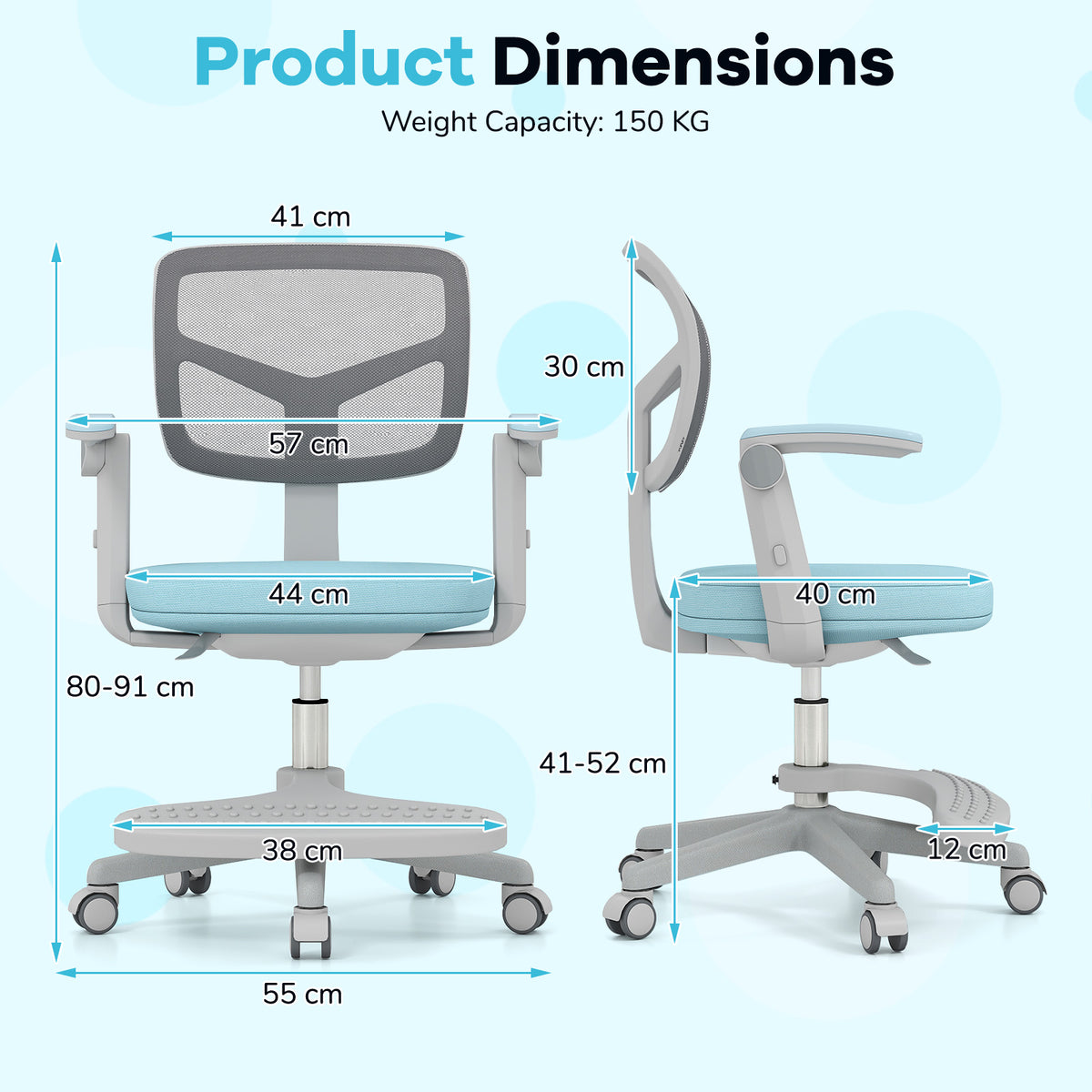 Kids Desk Chair Children Study Chair with Adjustable Height Armrest and Footrest-Blue