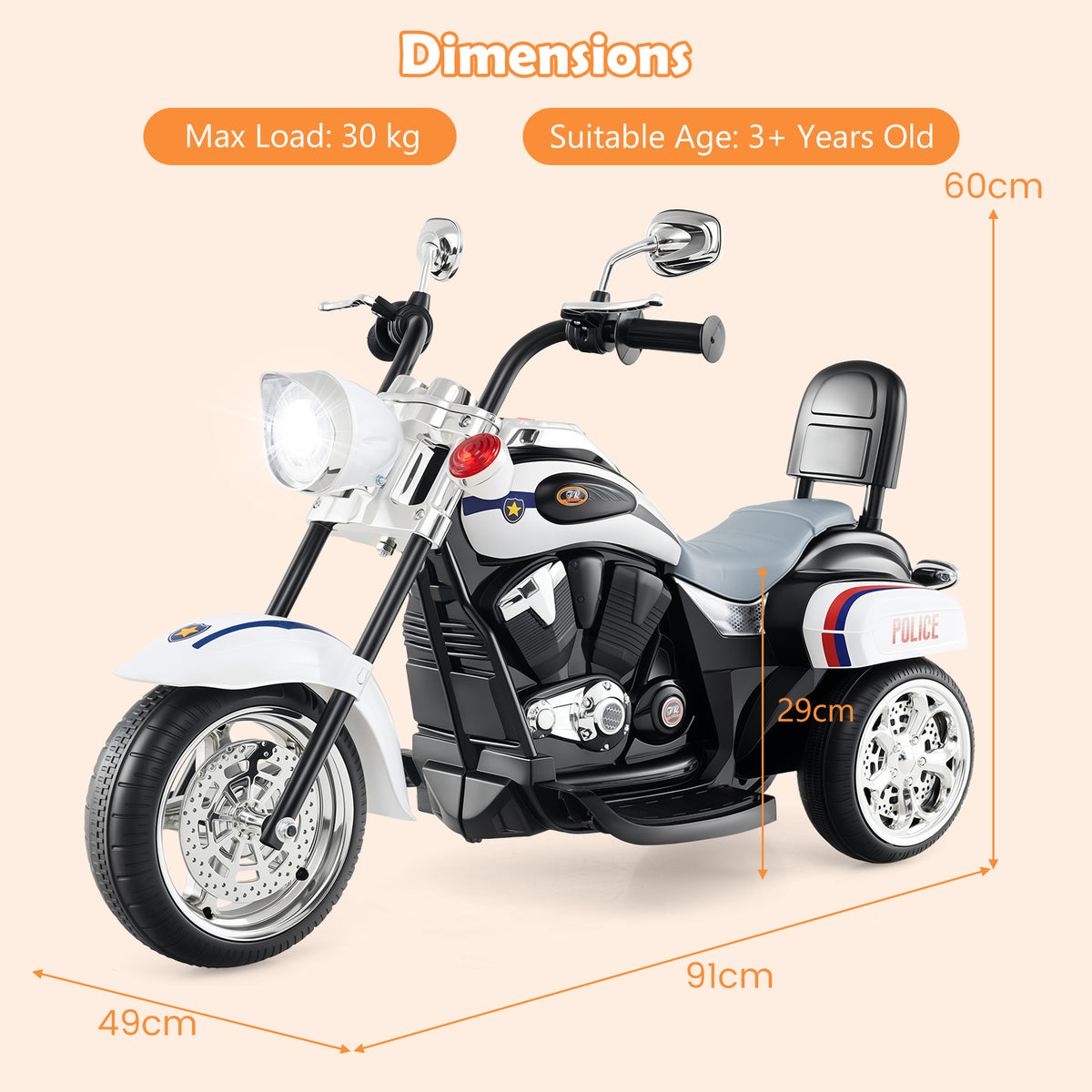 Kids Electric Motorcycle Motorbike 6V Battery Horn Headlight-Black