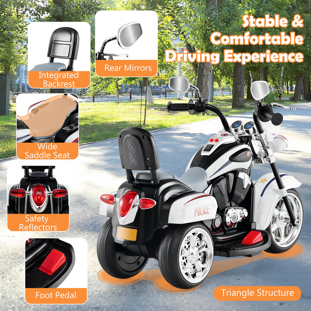 Kids Electric Motorcycle Motorbike 6V Battery Horn Headlight-Black