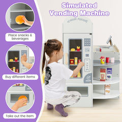 Kids Grocery Store Playset with Cash Register and Writable Chalkboard-Grey