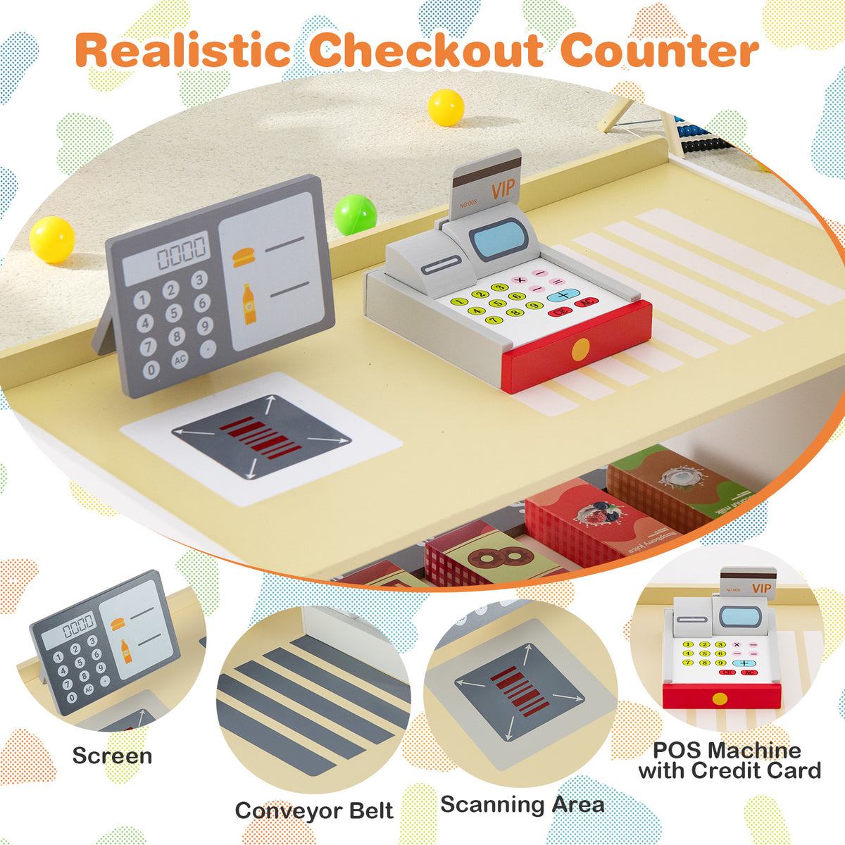 Kids Grocery Store Playset with Cash Register and Writable Chalkboard-White