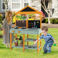 Kids Kitchen Playset with Root Viewer Planter Rotatable Faucet-green