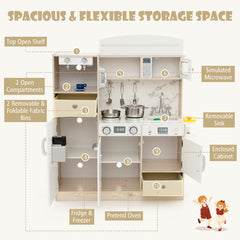 Kids Kitchen Playset with Adjustable LED Lights and Removable Shelves-White