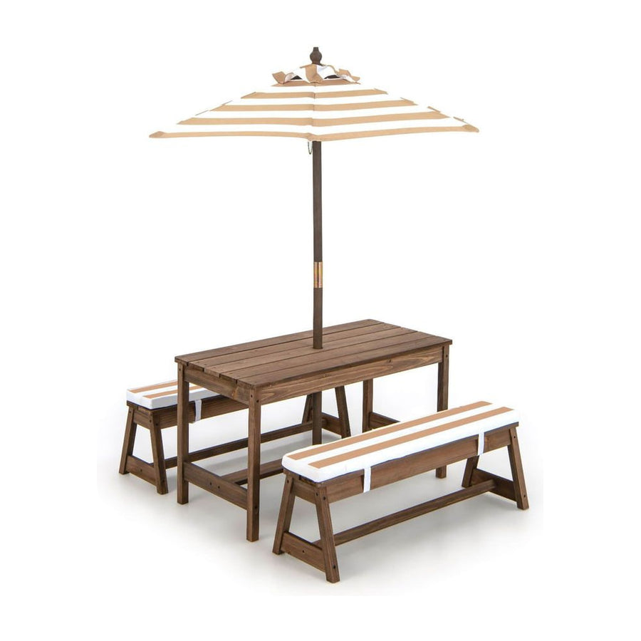 Kids Picnic Table with Cushions and Umbrella-Brown