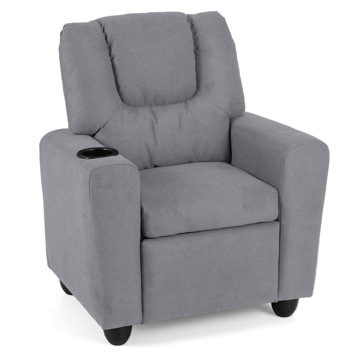 Kids Recliner with Cup Holder PU Leather Kids Reclining Chair-Grey