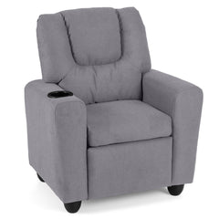 Kids Recliner with Cup Holder PU Leather Kids Reclining Chair-Grey