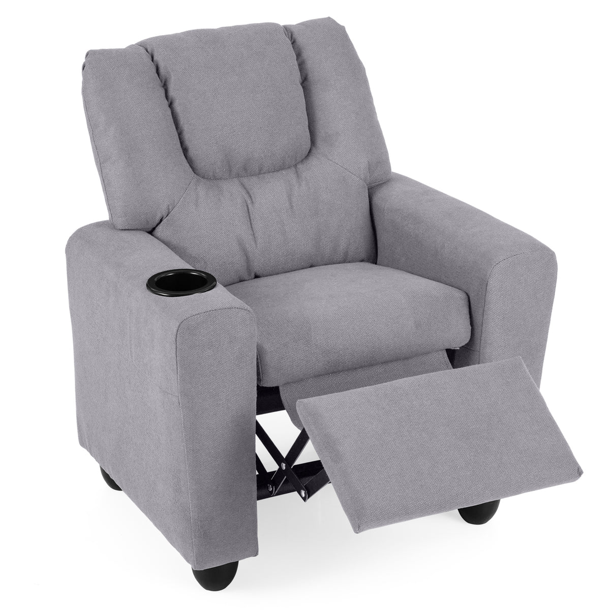 Kids Recliner with Cup Holder PU Leather Kids Reclining Chair-Grey