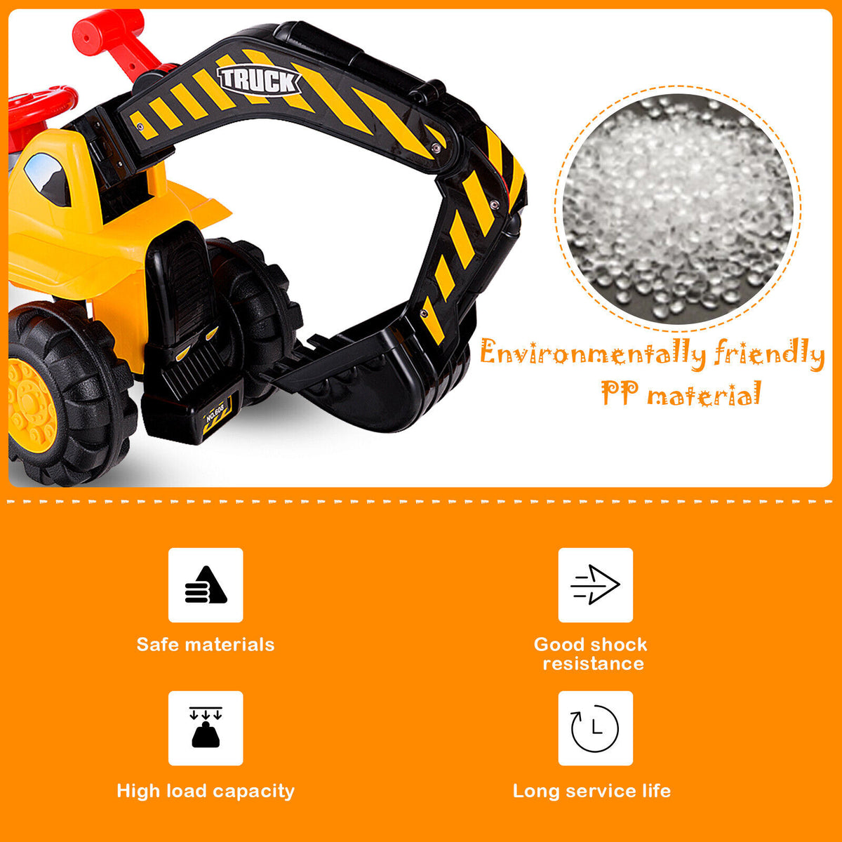 Kids Ride on Digger with Safety Helmet and Toy Stones