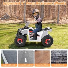 Kids Ride on ATV with Direction Control Large Seat-White