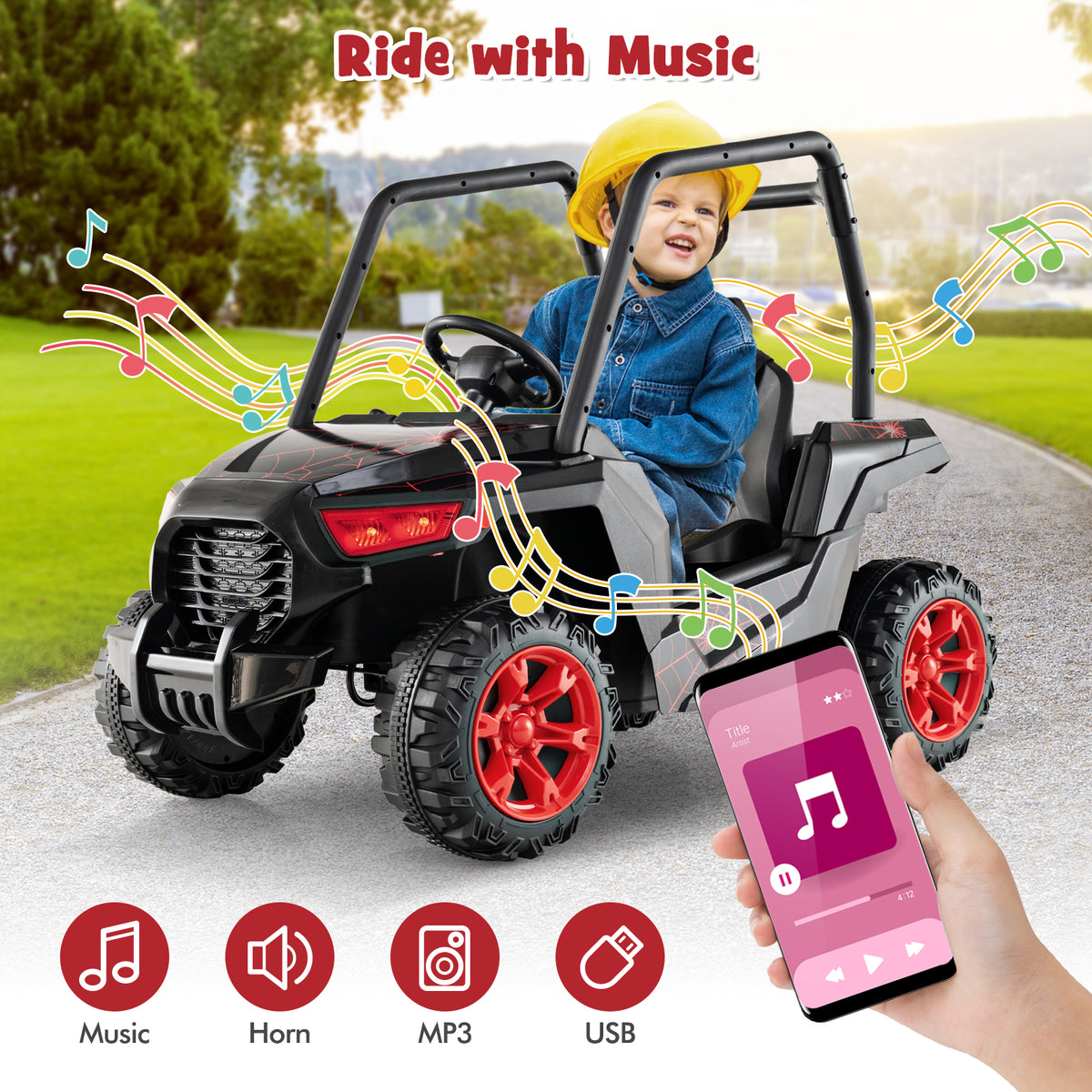 24V Kids Ride-on Car with 3 Adjustable Speeds-Black