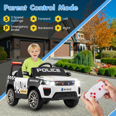 12V Kid Ride on Police Car with Remote Control for Children-White