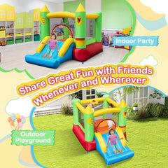 Kids Smiley Face Theme Inflatable Bounce House with Slide and Basketball Hoop (without Blower)