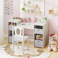 Kids Vanity Desk and Chair 2 in 1 Toddler Makeup Pretend Play Table-Gray & White