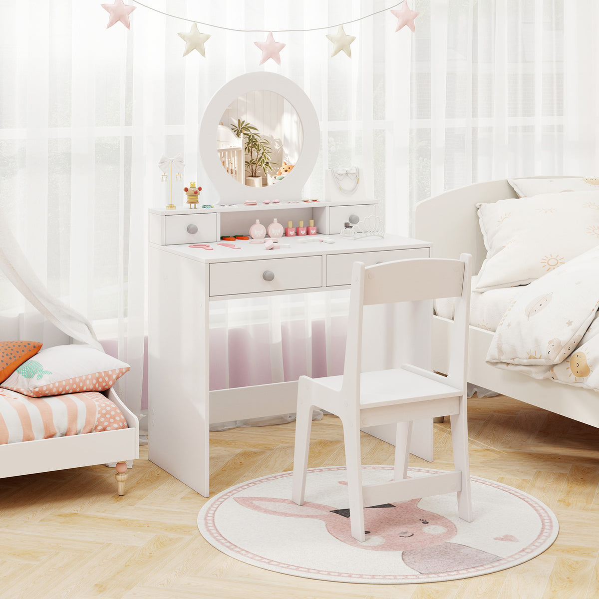 Kids Vanity Set with Open Shelf and 4 Storage Drawers-White
