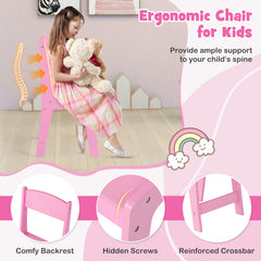 Kids Vanity Table and Chair Set with 3 Removable Mirrors and 4 Storage Bins for Children-Pink