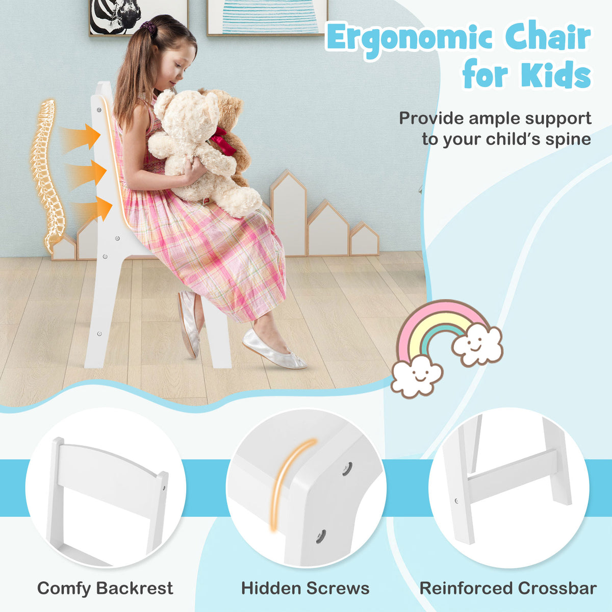 Kids Vanity Table and Chair Set with 3 Removable Mirrors and 4 Storage Bins for Children-White