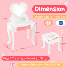 Kids Vanity Table and Stool with Removable Mirror and Drawer-White