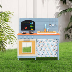 Kids Wooden Play Kitchen Set with Stoves Sink Faucet for Boys Girls Aged 3-8 -Blue