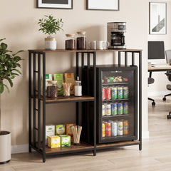 Kitchen Baker's Rack Mini Fridge Stand Table with 4 Shelves-Rustic Brown