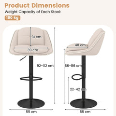 Dimensions of the adjustable chenille upholstered bar stools