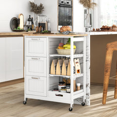 Kitchen Island Rolling Cart Utility Cart on Lockable Wheels with 3 Drawers-White