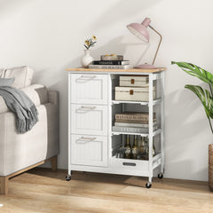 Kitchen Island Rolling Cart Utility Cart on Lockable Wheels with 3 Drawers-White