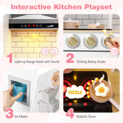Kitchen Playset for Kids with Realistic Lights and Sounds-White