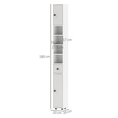kleankin 180cm Slim Bathroom Cabinet, with Drawer, Shelves and Cupboards - Light Grey
