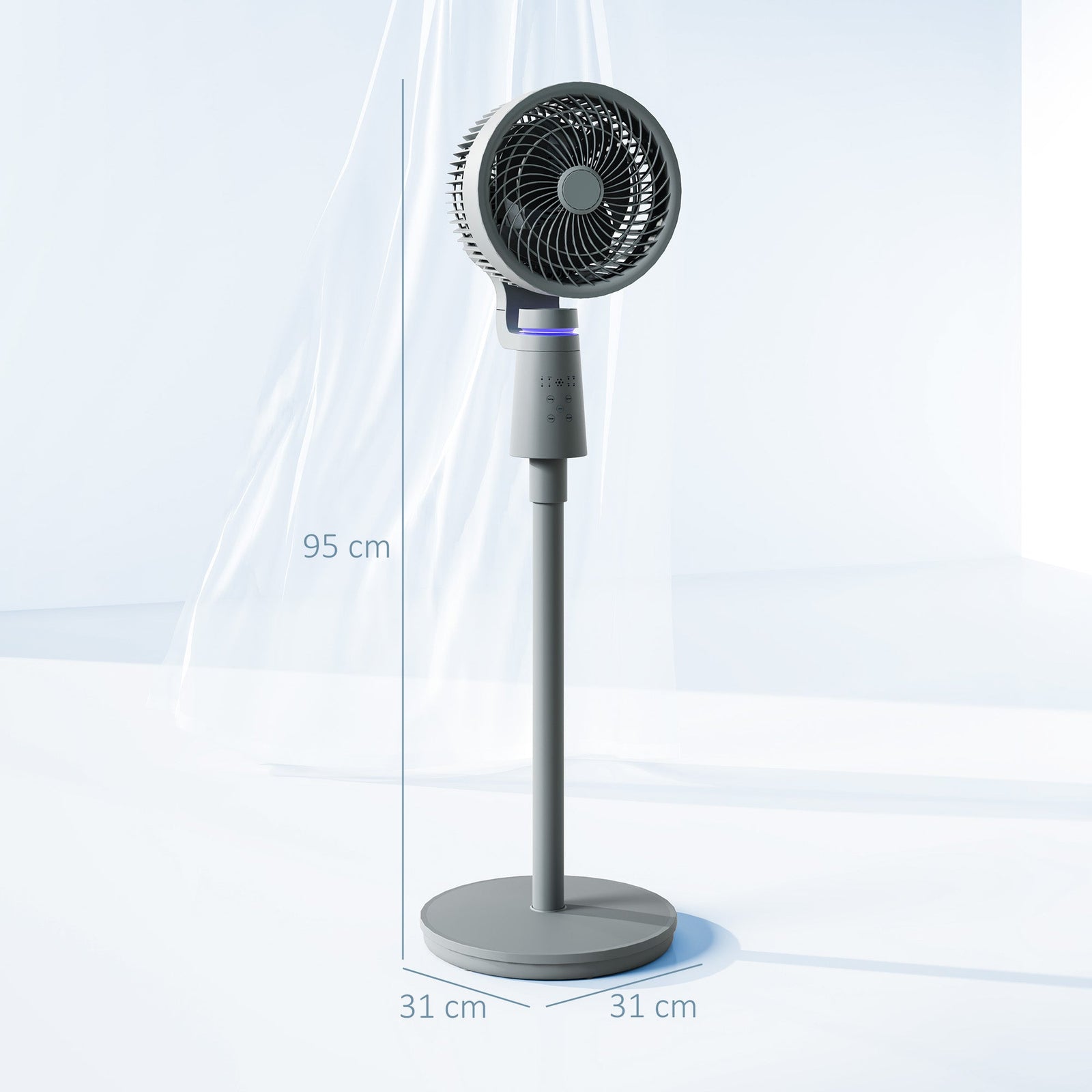 HOMCOM Pedestal Air Circulation Fan with Oscillating, Light Off, Grey