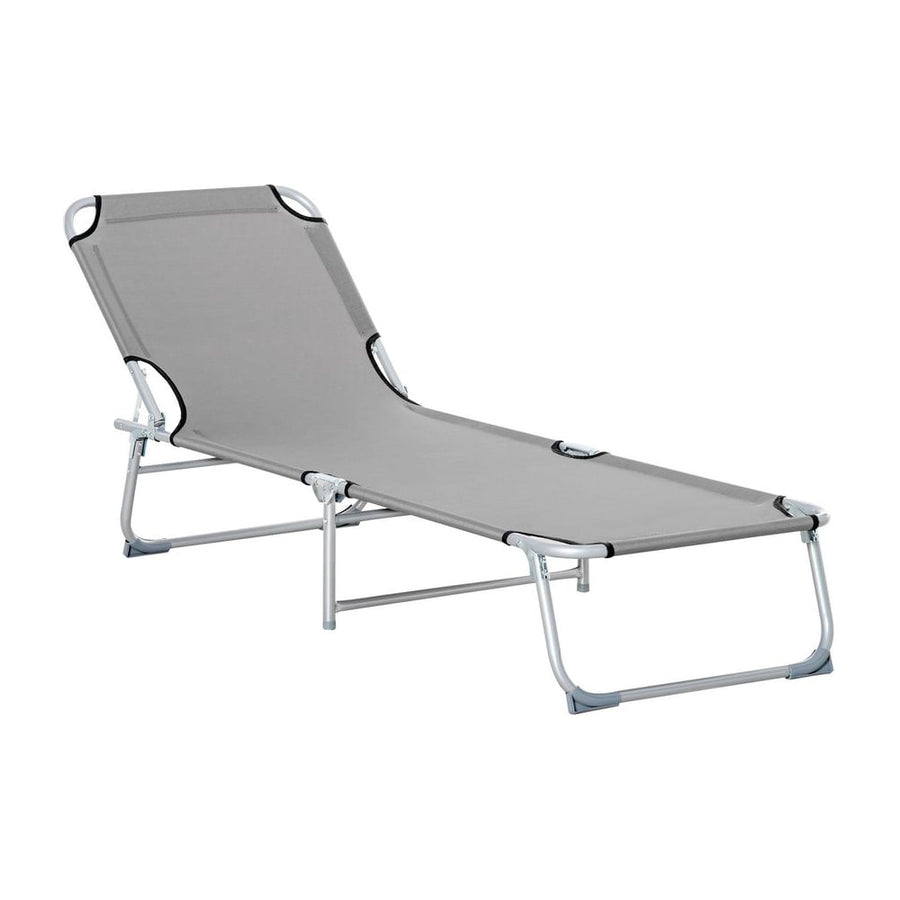 Outsunny Reclining Sun Lounger Chair Folding Camping Bed with 4-Position Adjustable Backrest, Grey