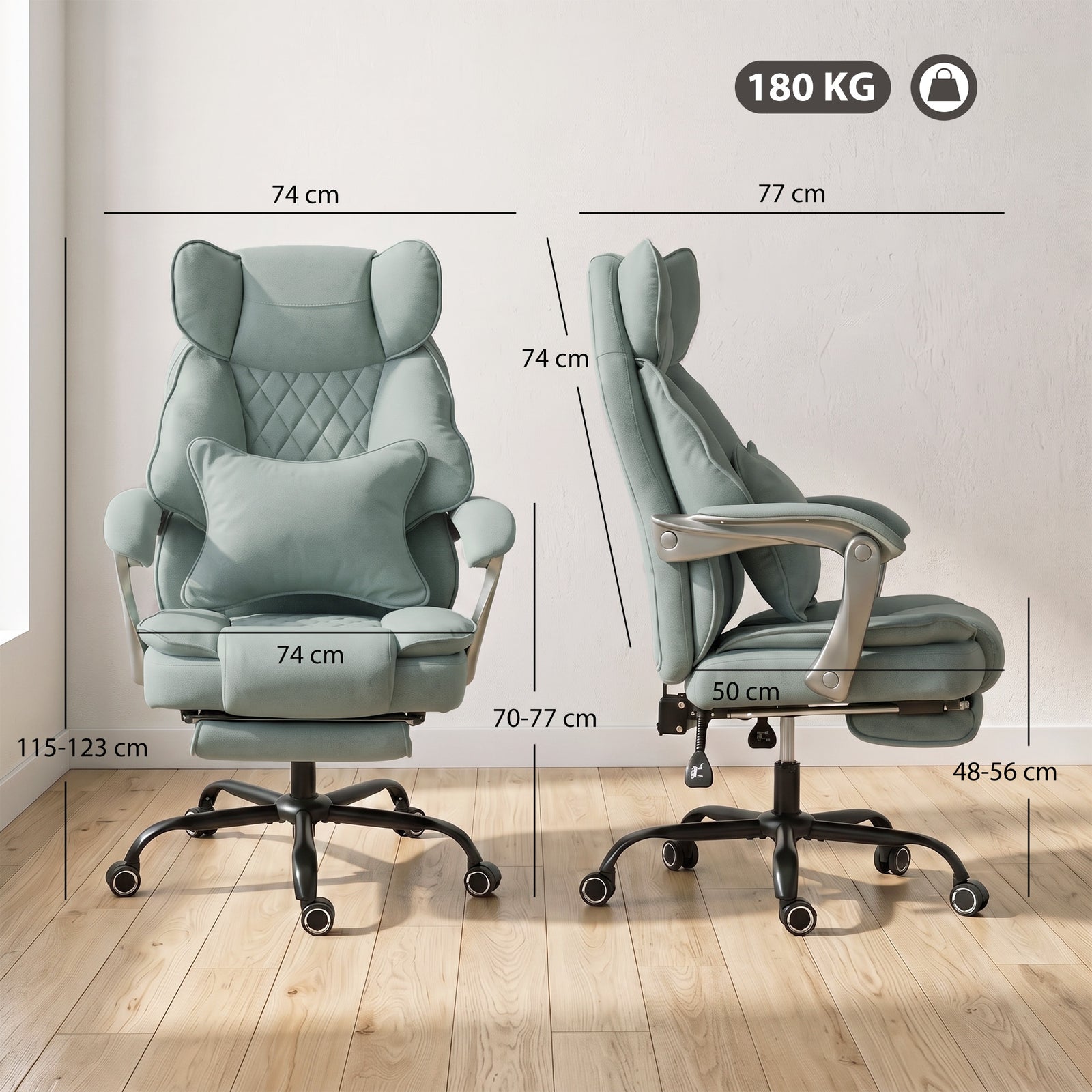 HOMCOM Executive Office Chair, Leathaire Big and Tall Office Chair 180 kg with Wide Seat, Reclining, Lumbar Support, Blue