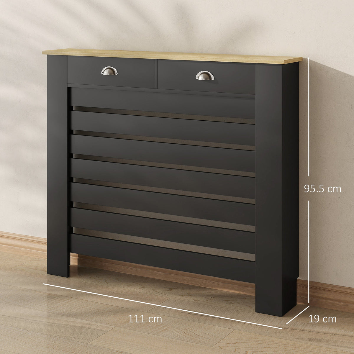 HOMCOM 95.5H x 111Wcm Radiator Cover, with Drawer - Black