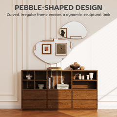HOMCOM Set of 2 Pebble-Shaped Wall Mirror - Black